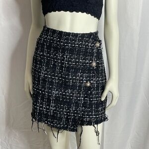 Francesca's Blue Rain Sparkle Fringe Zippered Mini Skirt Size L